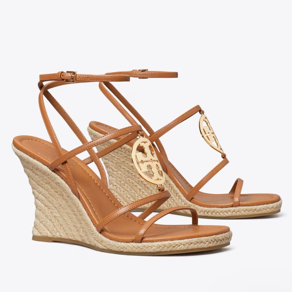 NIB Tory Burch Capris Miller Ankle Strap Espadrille in Caramel/Gold NIB W10.5